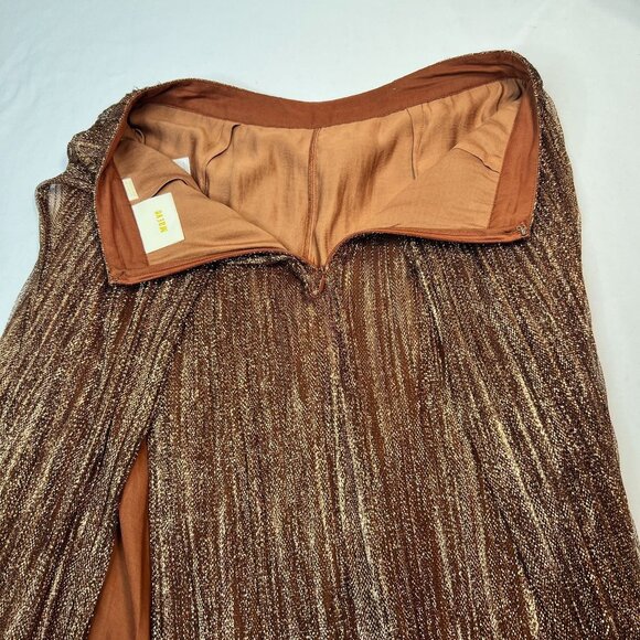 Anthropologie Maeve Metallic Skirted Pants Silk Legging Mesh Skirt Copper 2 - Picture 10 of 14